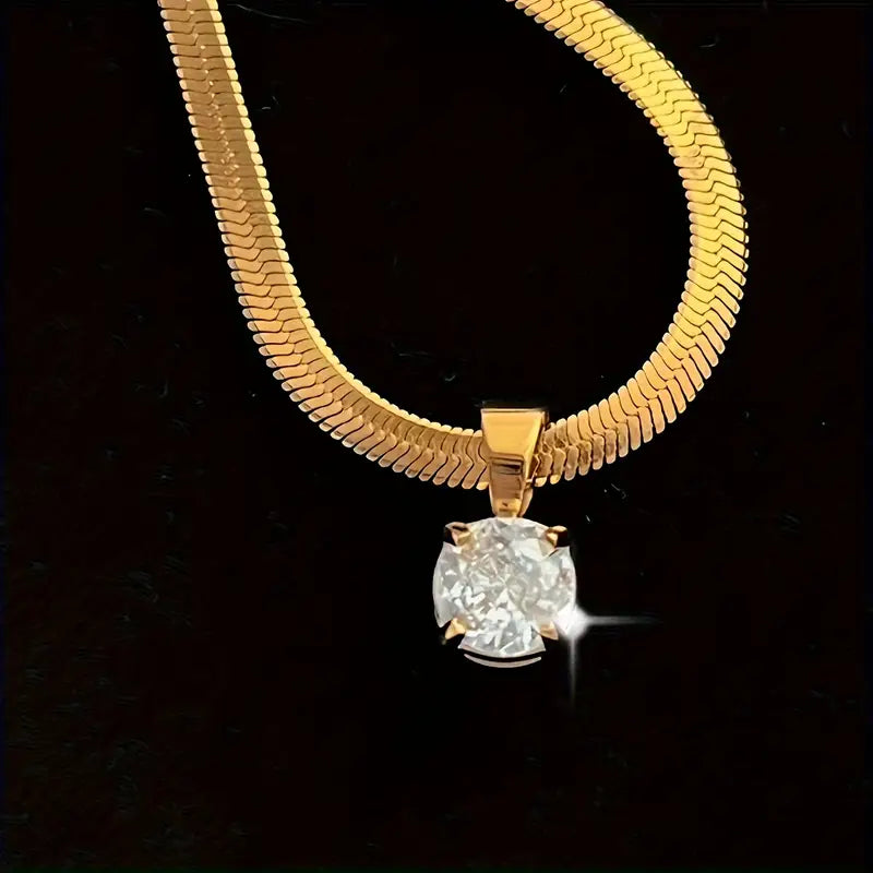 Aubrielle – Radiant Solitaire Gold Necklace