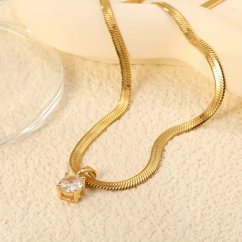 Aubrielle – Radiant Solitaire Gold Necklace