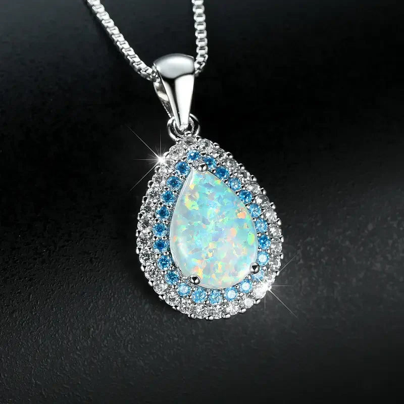 Dalia – Blue Opal White Gold Necklace