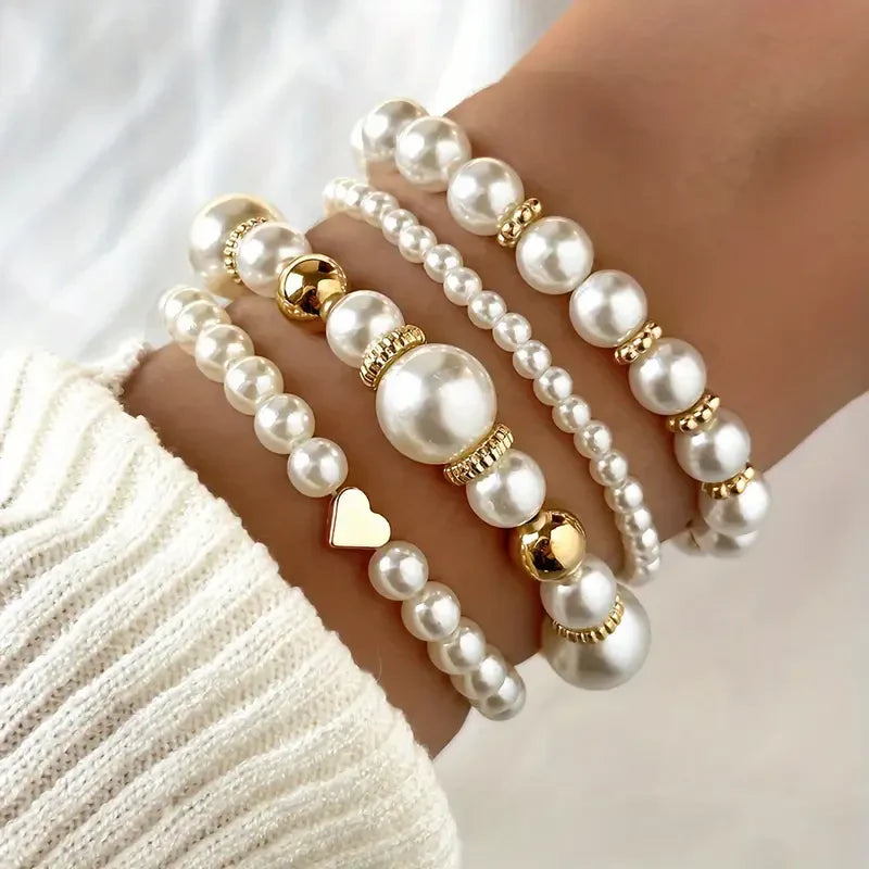 Elena – Pearl Gold Bracelet Set
